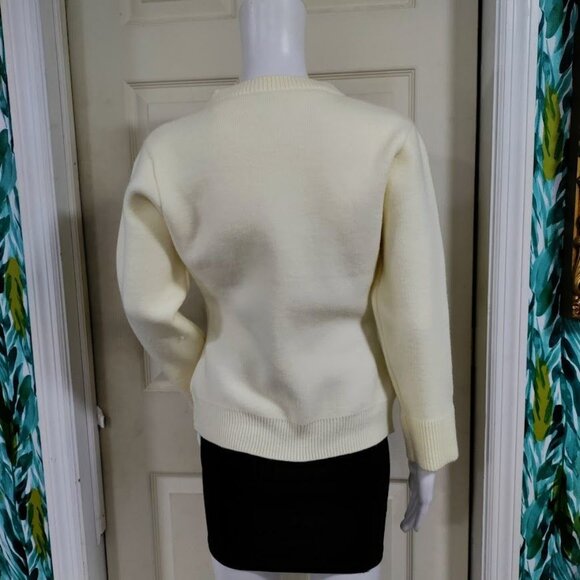 Quiet Luxury Preppy Button Front Cardigan Sweater Minimalist Cream Womens XS/S - Picture 5 of 11